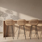3 Rattan Java Bar Stools at a Japandi Bar