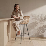 Java Rattan and Metal Bar Stool with a Lady Sitting