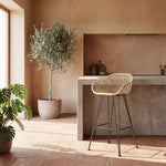 Java Rattan Bar Stool at a Medditerranean Style Kitchen Counter