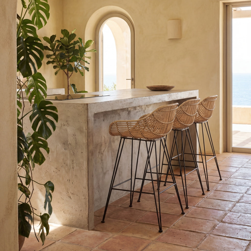 3 Java Bar Stools in a Medditeranean Style Kitchen