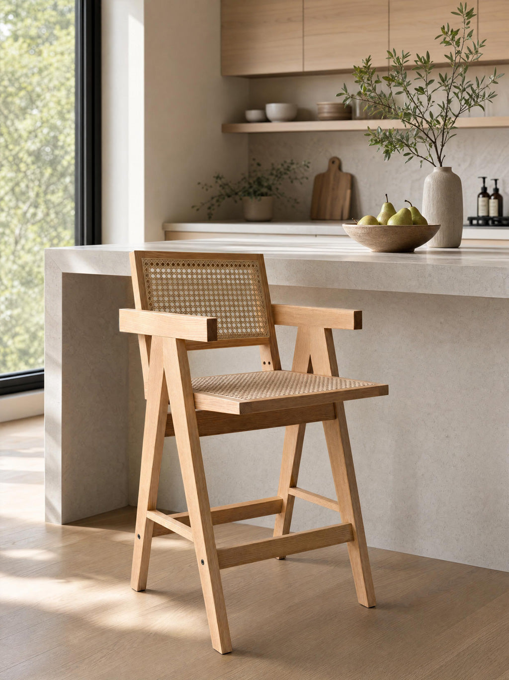Lali Pierre Jeanneret Style High Kitchen Counter Stool by The Rattan Company
