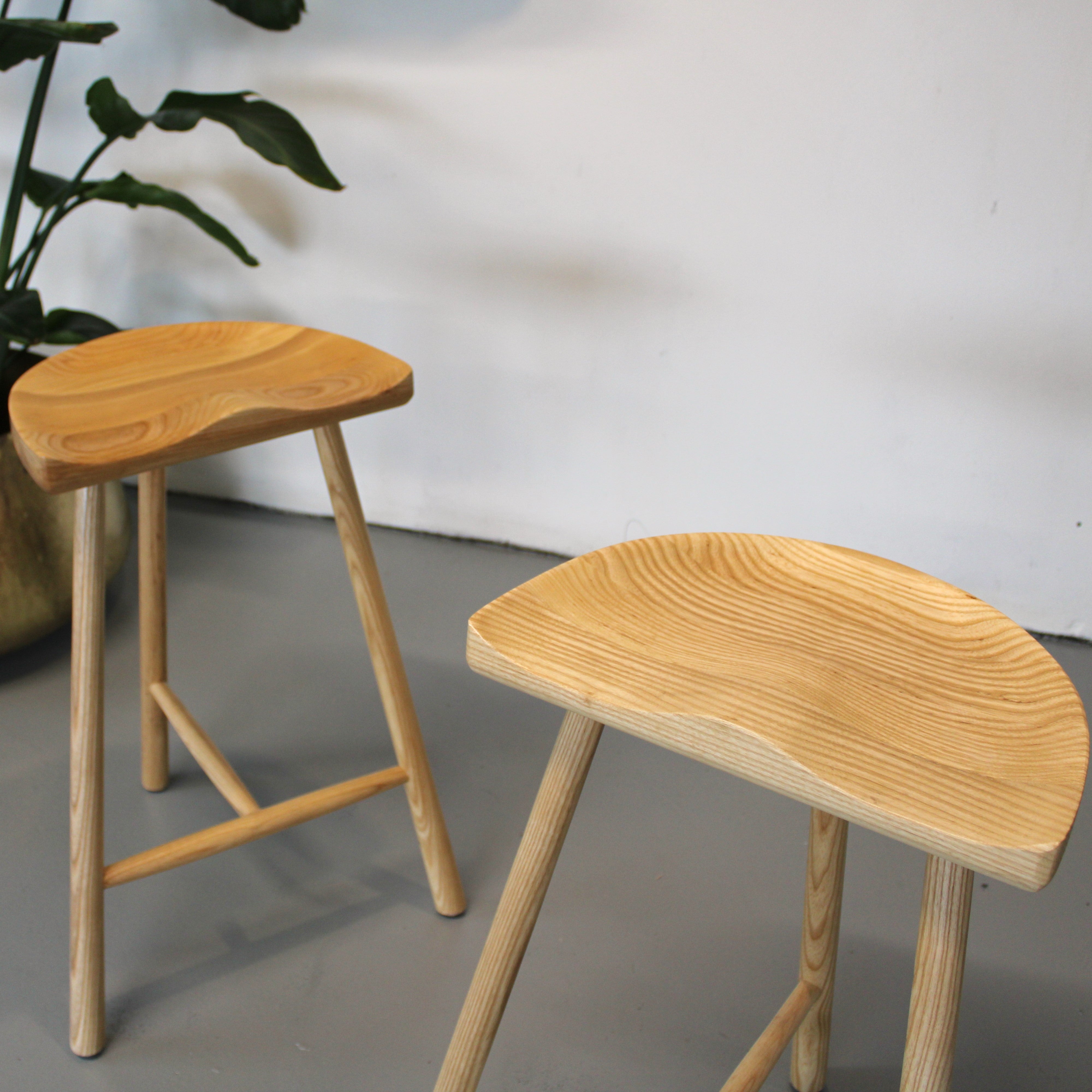 Ash Wood Kitchen Bar Stools with a Moulded Seat - Colour Variation