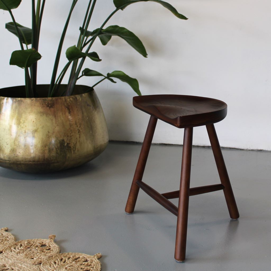 Makers Dining Stool with Moulded Seat in Dark Walnut - The Rattan Company