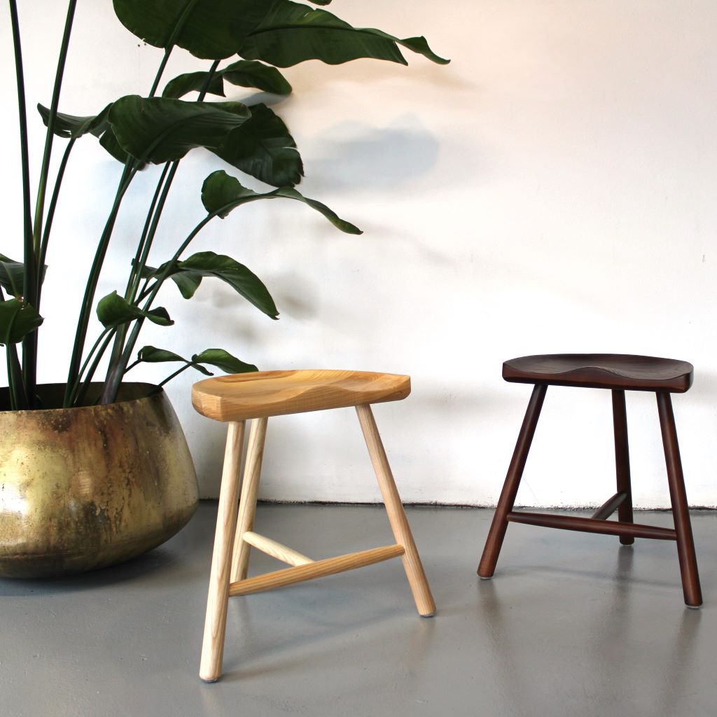 Makers Dining Stools in Ash Wood and Dark Walnut  - The Rattan Company