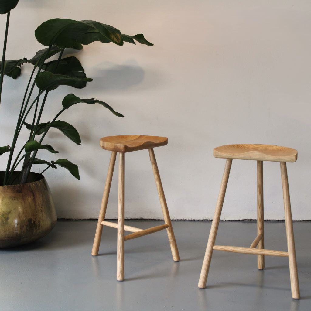 Ash Wood Kitchen Bar Stools with a Moulded Seat