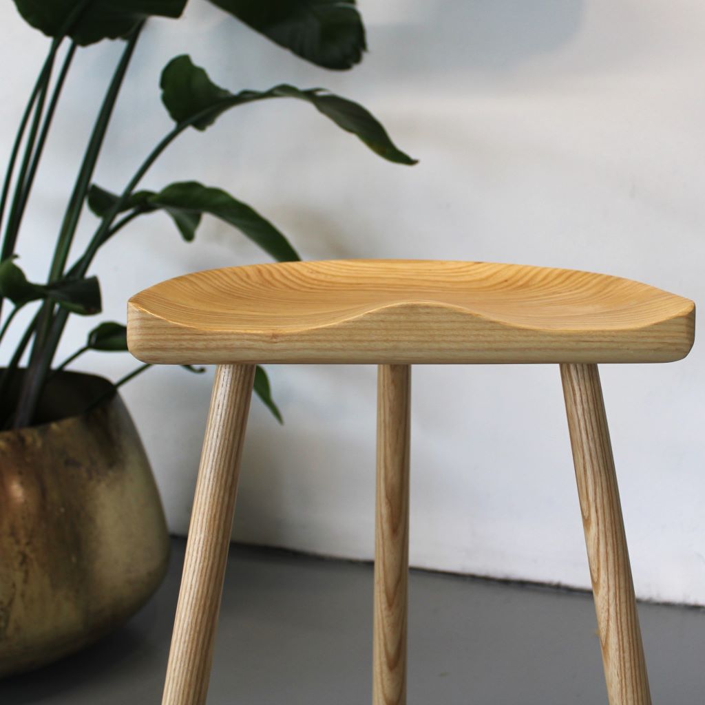 Ash Wood Kitchen Bar Stool with a Moulded Seat - The Makers Bar Stool