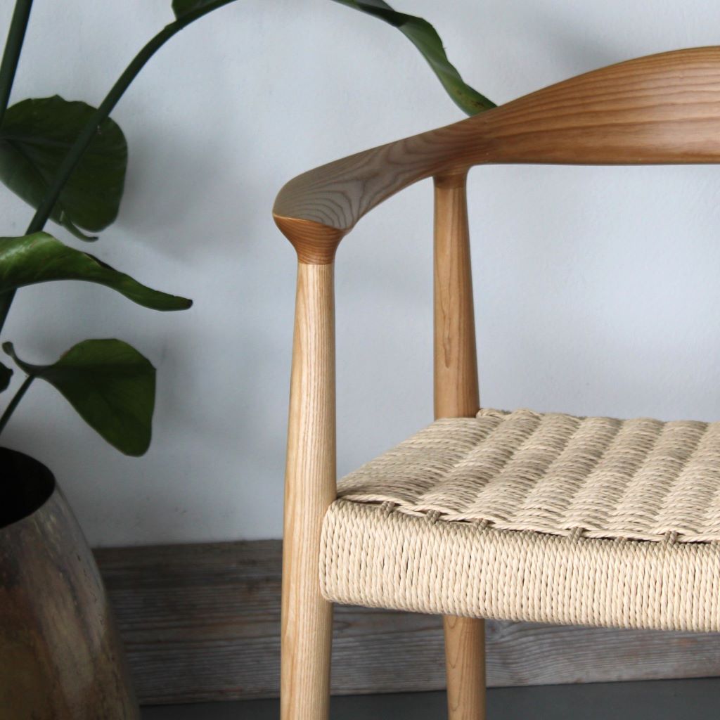 Maya Ash Wood Dining Chair with Curved Backrest and Paper Cord Seat