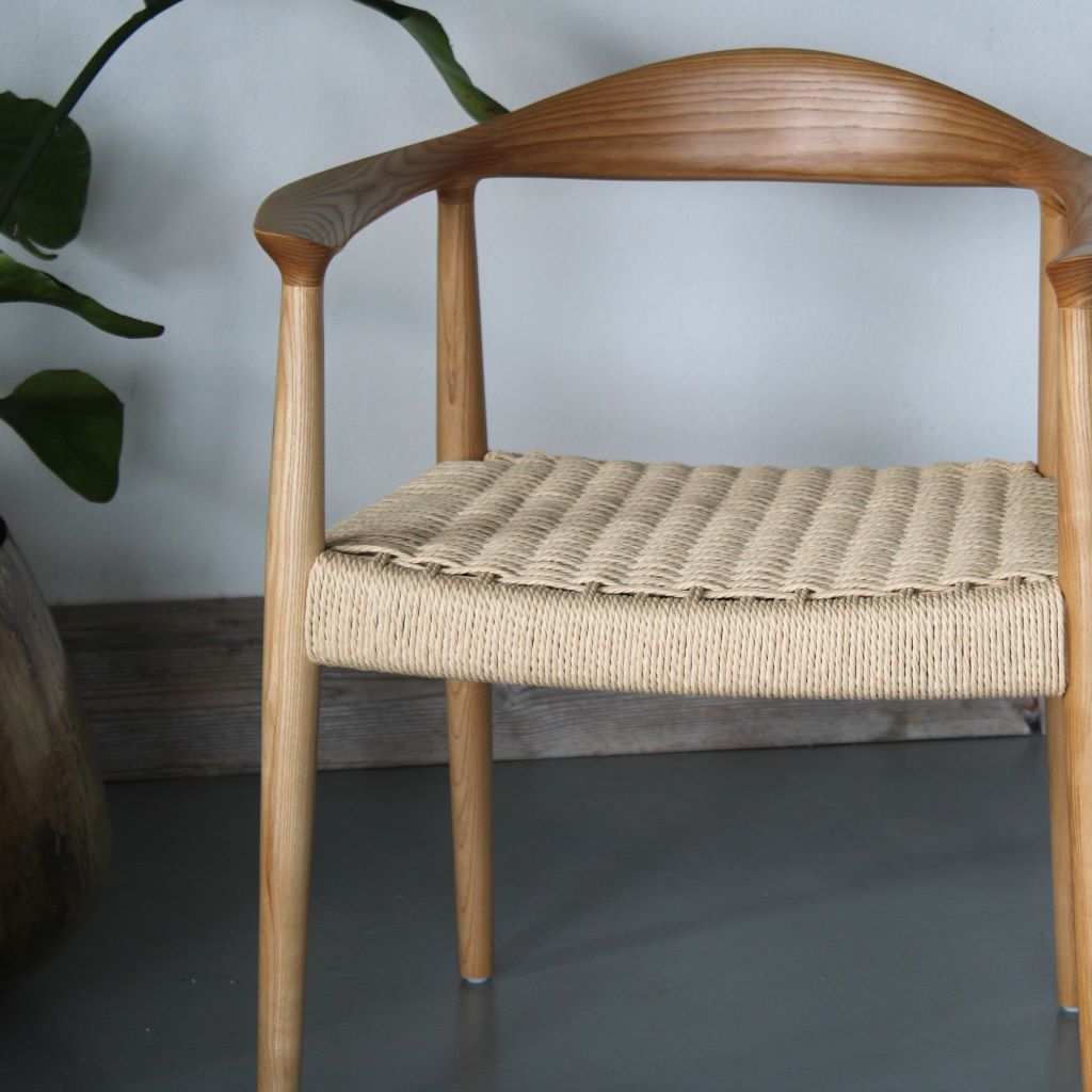Maya Hans Wegner Style Dining Chair with Curved Backrest and Paper Cord Seat