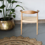 Maya Hans Wegner Style Dining Chair with Curved Backrest and Paper Cord Seat - Rear