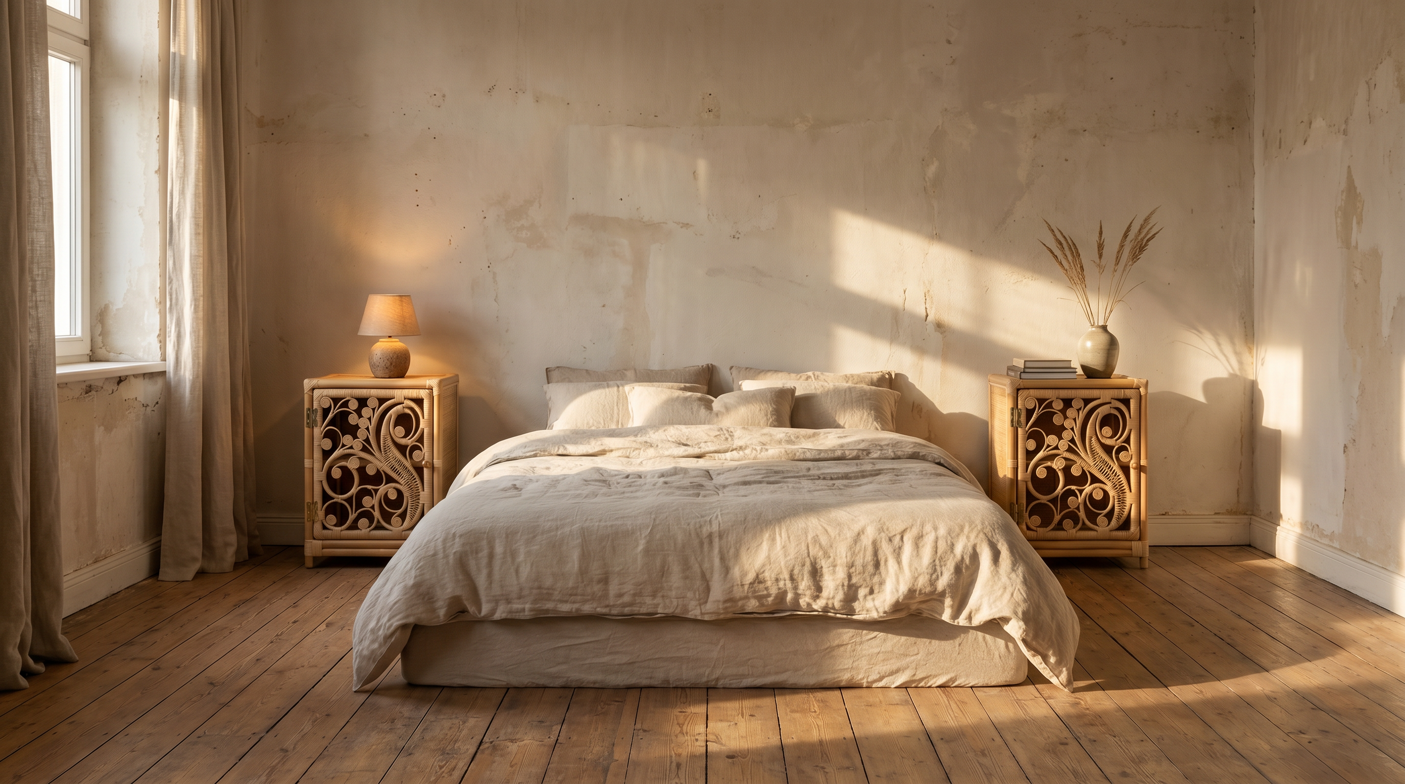 Natural Rattan Peacock Bedside Cabinet - The Rattan Company