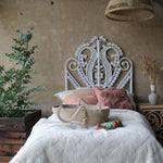 Peacock rattan single headboard in white