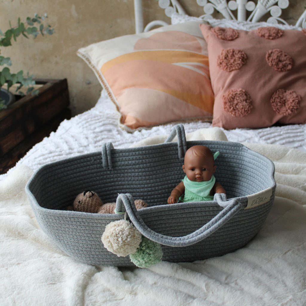 Cotton rope dolls moses basket kids basket dolls bed kids storage basket grey