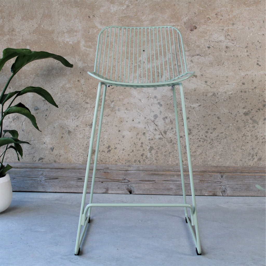 Tanaka Light Green Metal Wire Kitchen Islands Breakfast Bar Stool for Indoor or Outdoor - The Rattan Company