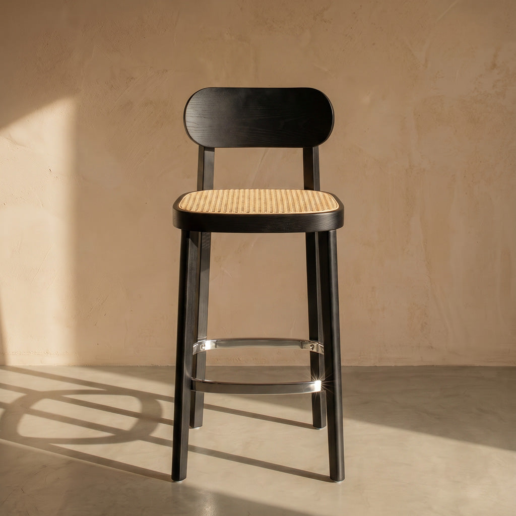 Thronet Ash Wood and Rattan Bar Stool 65cm Black