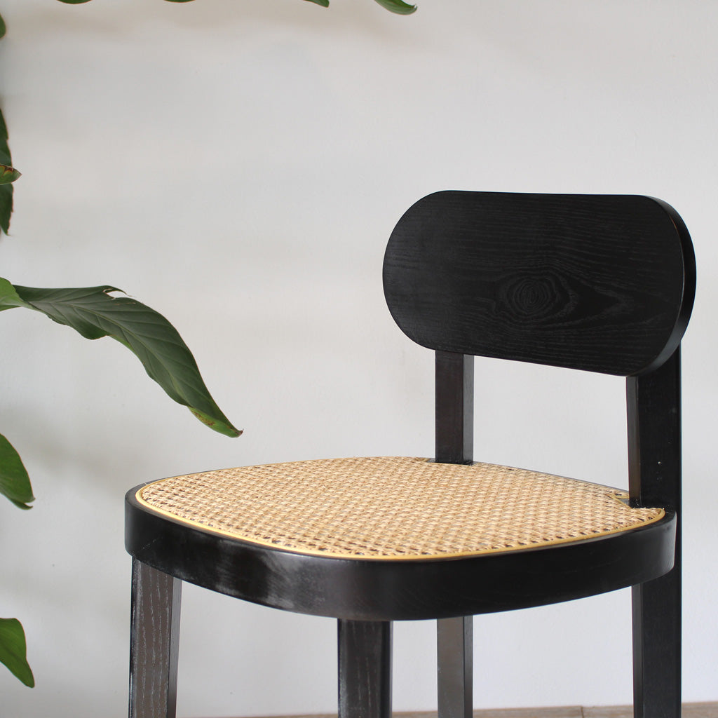 Thronet Ash Wood and Rattan Bar Stool 65cm in Black