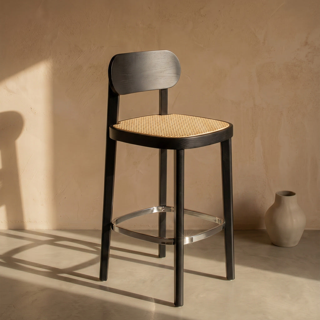 Thronet Ash Wood and Rattan Bar Stool 65cm Black