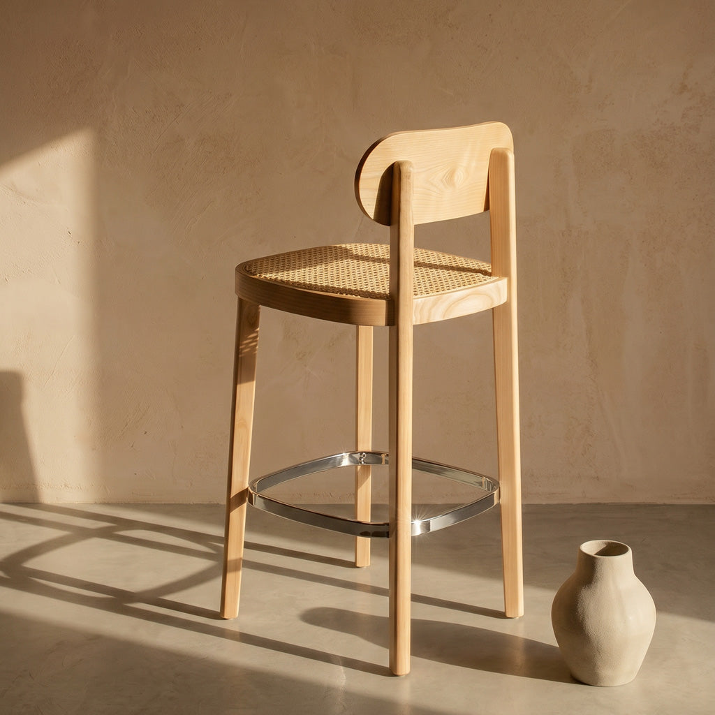 Thronet Ash Wood and Rattan Bar Stool 65cm