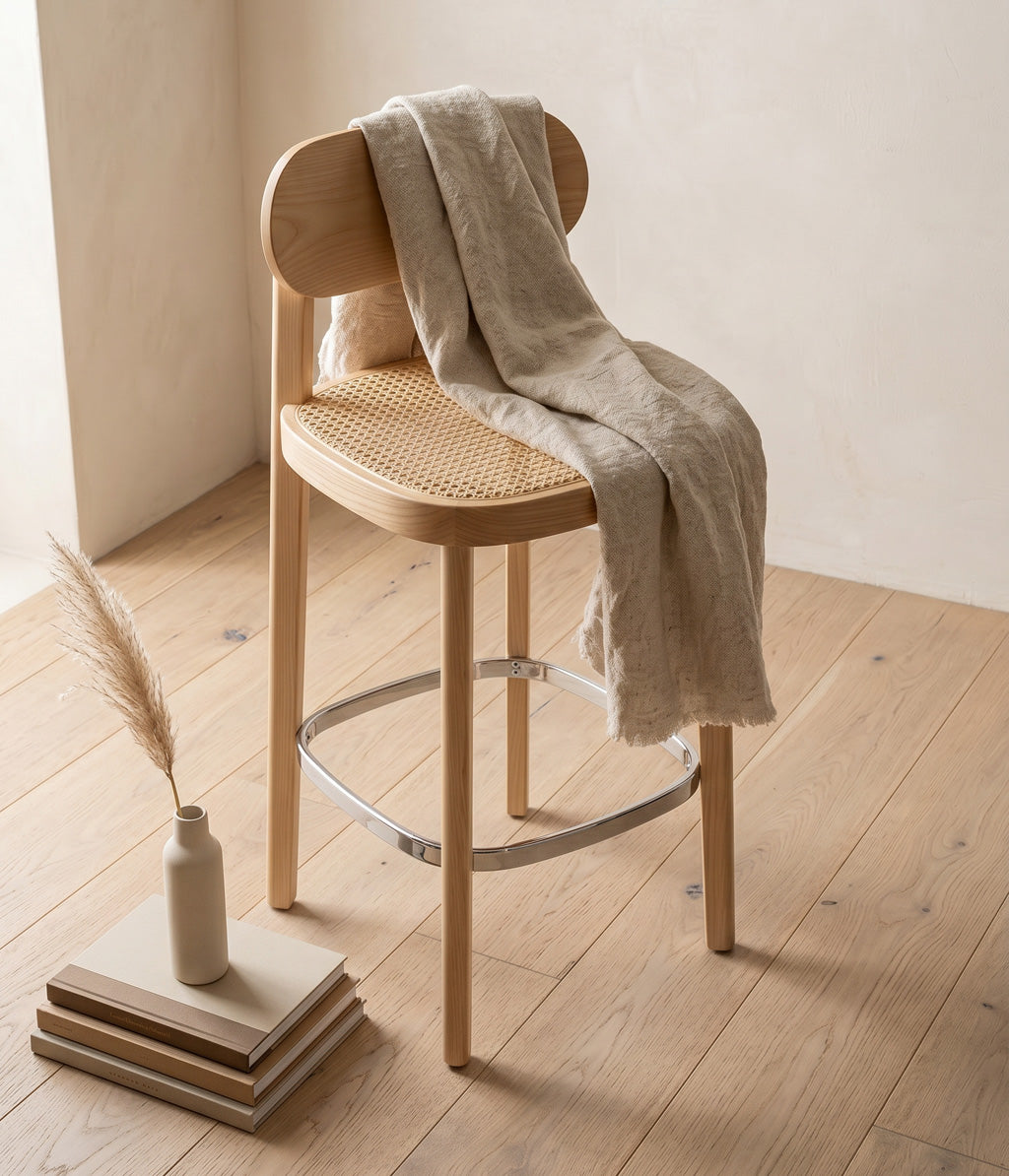 Thronet Ash Wood and Rattan Bar Stool 65cm