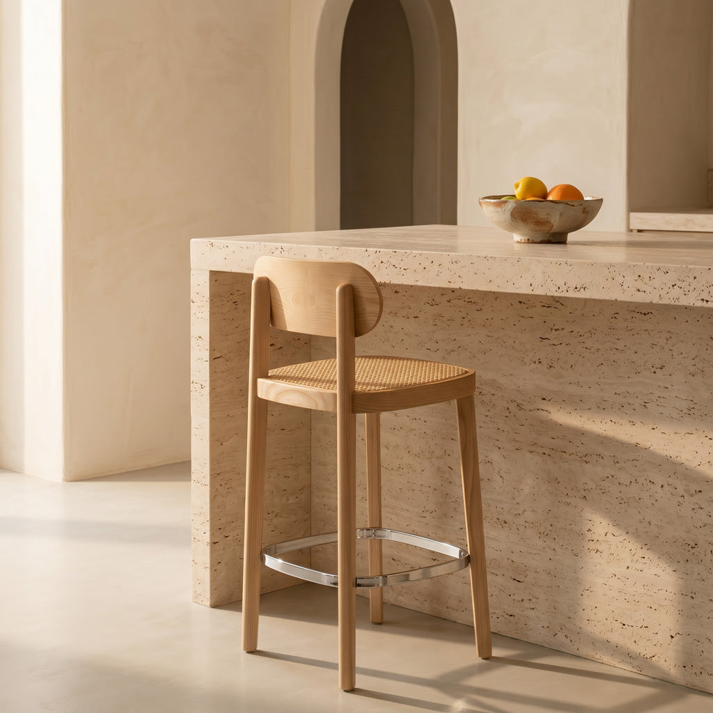 Thronet Ash Wood and Rattan Bar Stool 65cm