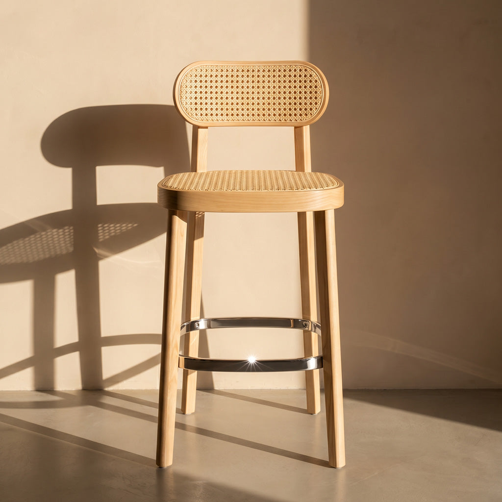 Thronet Ash Wood and Rattan Bar Stool 65cm
