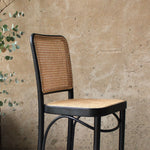 Hoffton Ash Wood and Rattan Webbing Bar Stool Black - Hoffman Ton Style