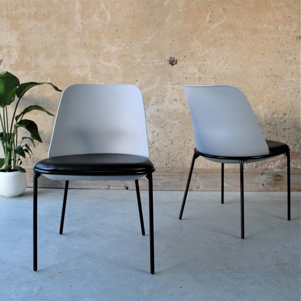 Dryas Grey & Black Dining Chair with Moulded Back, Faux Leather Seat and Fine Metal Legs