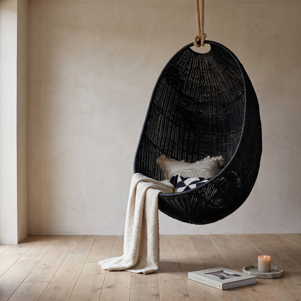 Zelma Hanging Egg Chair Natural Rattan with Iron Frame - The Rattan Company