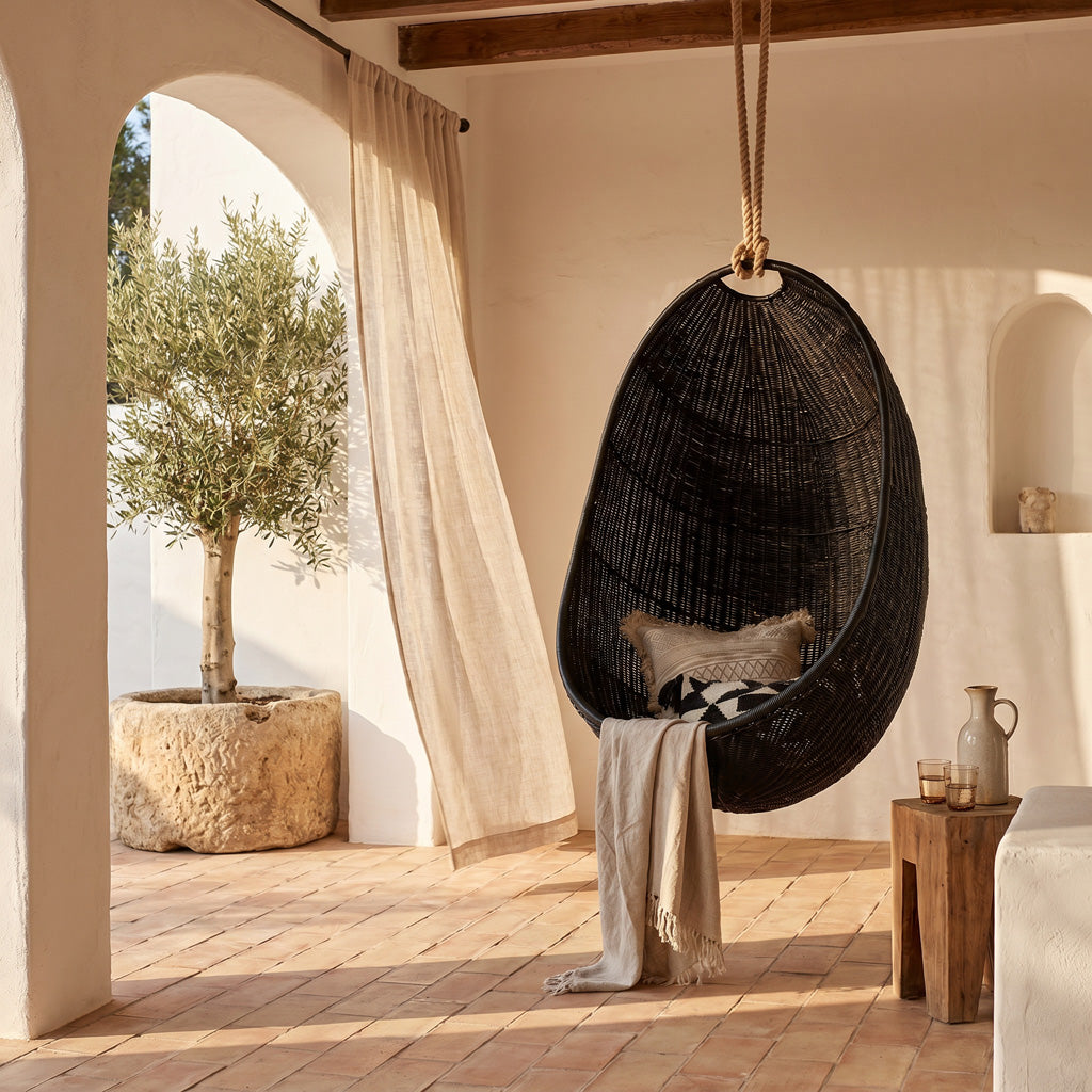 Zelma Hanging Egg Chair Natural Rattan with Iron Frame - The Rattan Company