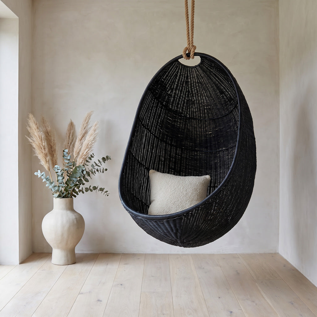 Zelma Hanging Egg Chair Natural Rattan with Iron Frame - The Rattan Company
