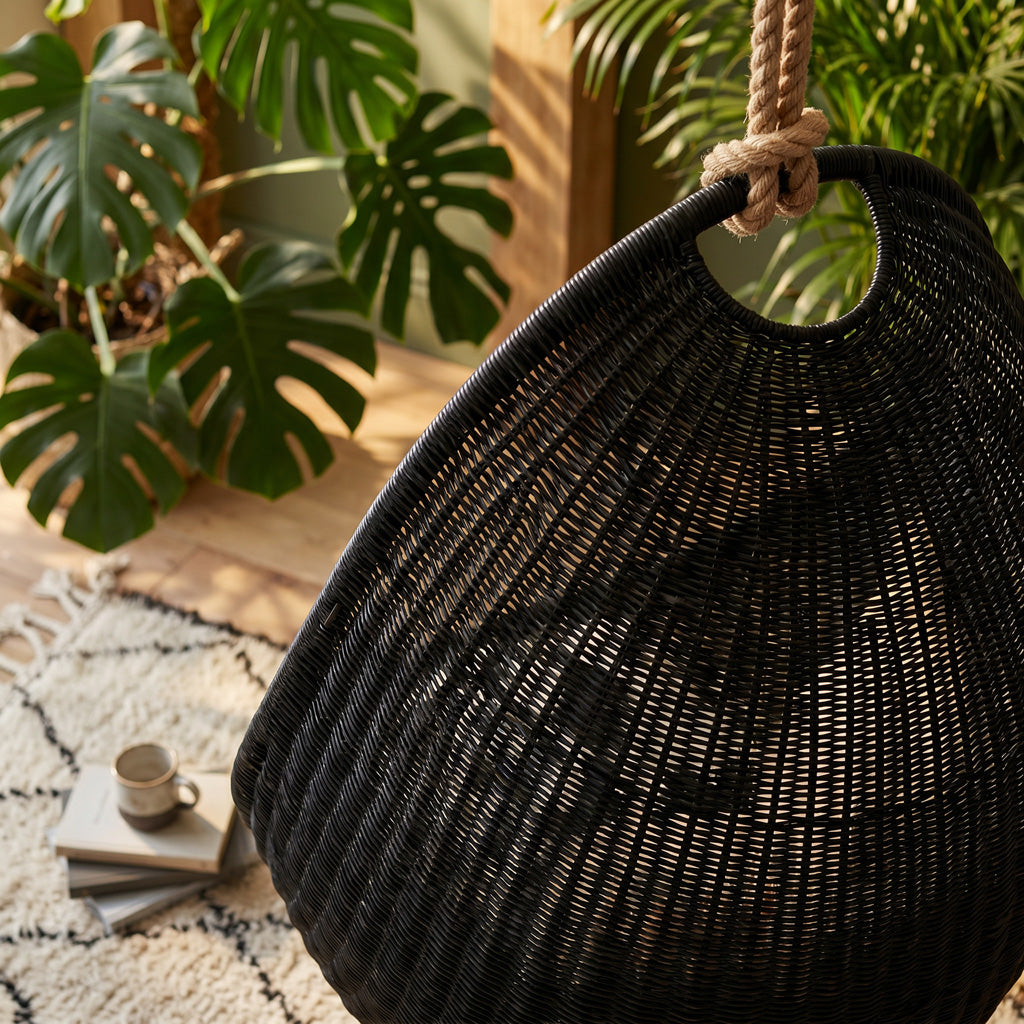 Zelma Hanging Egg Chair Natural Rattan with Iron Frame - The Rattan Company