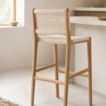 A pair of Inca Natural Ash Wood and Paper Cord Bar Stools