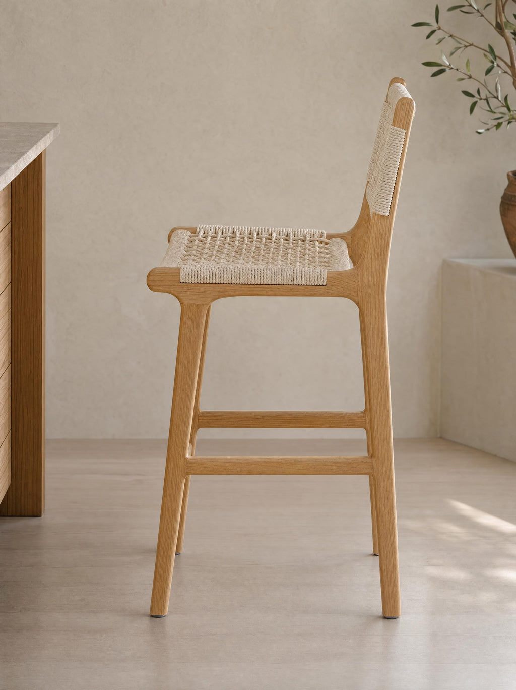 Inca Natural Ash Wood and Paper Cord Breakfast Bar Stool