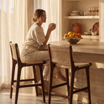 Inca Natural Ash Wood and Paper Cord Kitchen Island Bar Stool Kitchen Counter Stool in Walnut