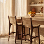 Inca Natural Ash Wood and Paper Cord Kitchen Island Bar Stool Kitchen Counter Stool in Walnut
