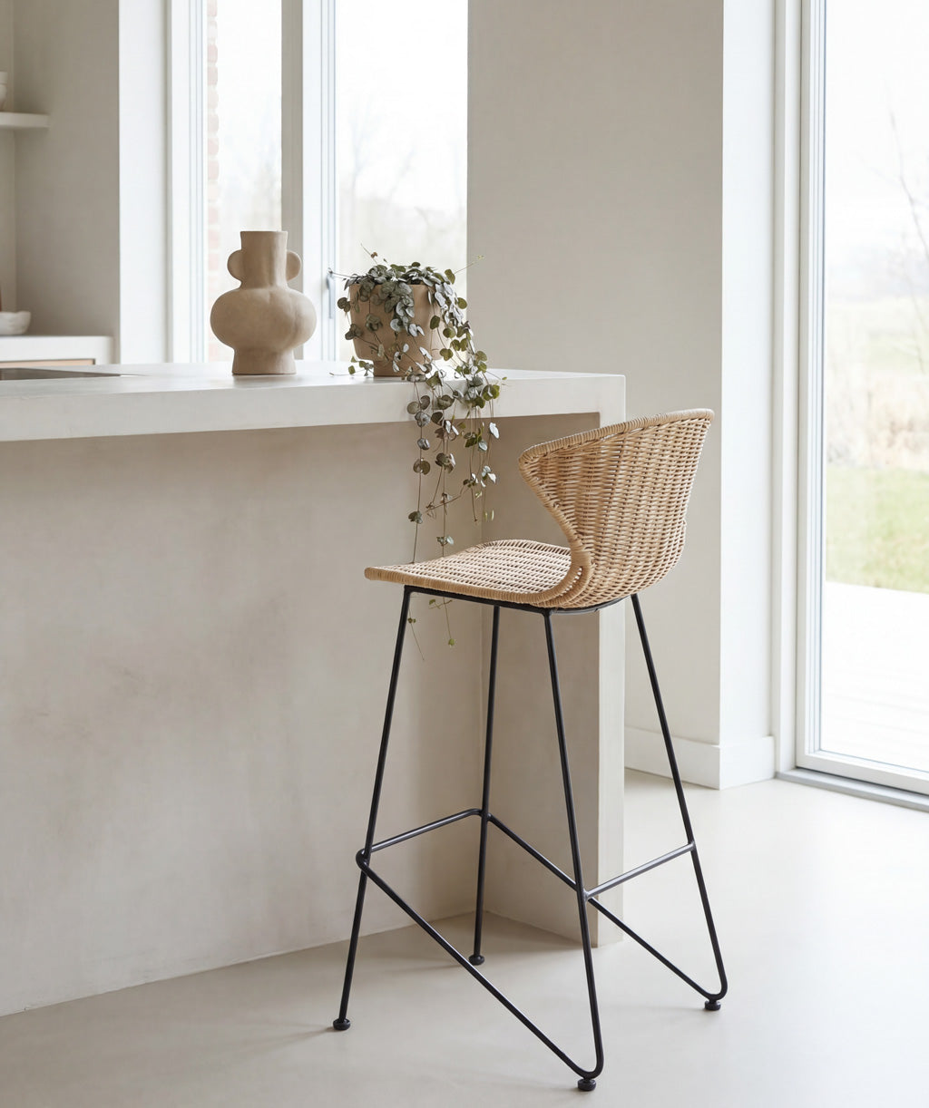 Natural Rattan and Iron Komodo Bar Stools - The Rattan Company
