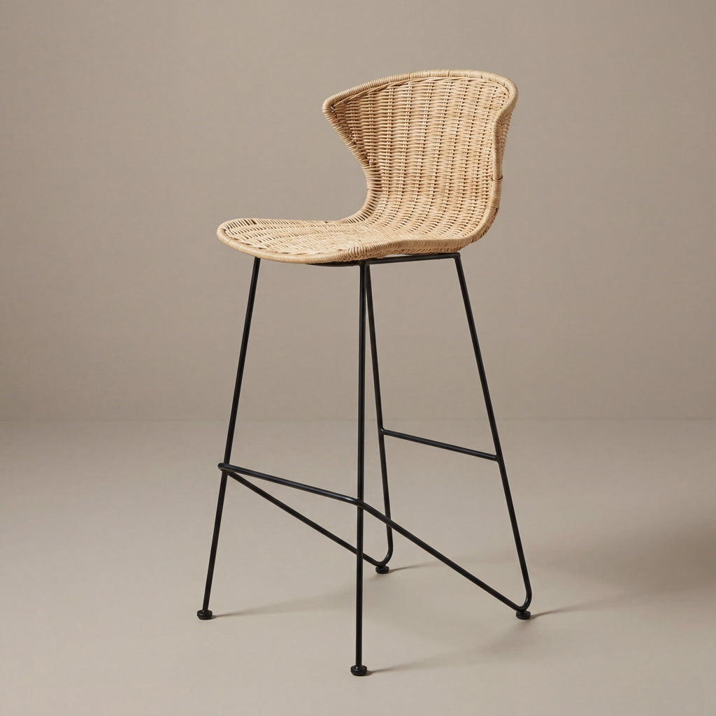 Natural Rattan and Iron Komodo Bar Stools - The Rattan Company