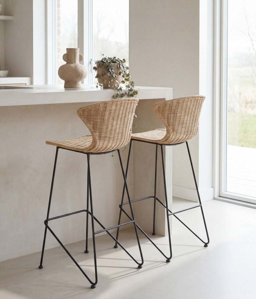 Natural Rattan and Iron Komodo Bar Stools - The Rattan Company