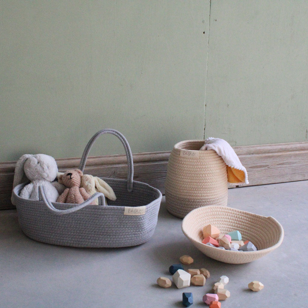 Cotton rope dolls moses basket kids basket dolls bed kids storage basket grey