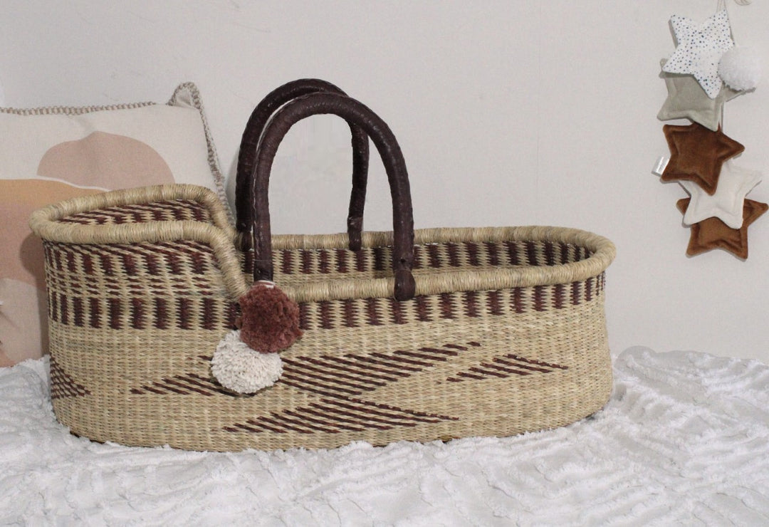 African Elephant Moses Basket with Black Handles The Rattan Company