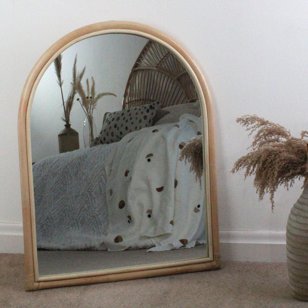 Muna rattan framed arched mirror, Medium rattan wall mirror by the rattan company