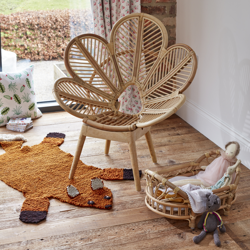 Natural Rattan Dolls Moses Basket with Kids Petal Chair - The Rattan Company