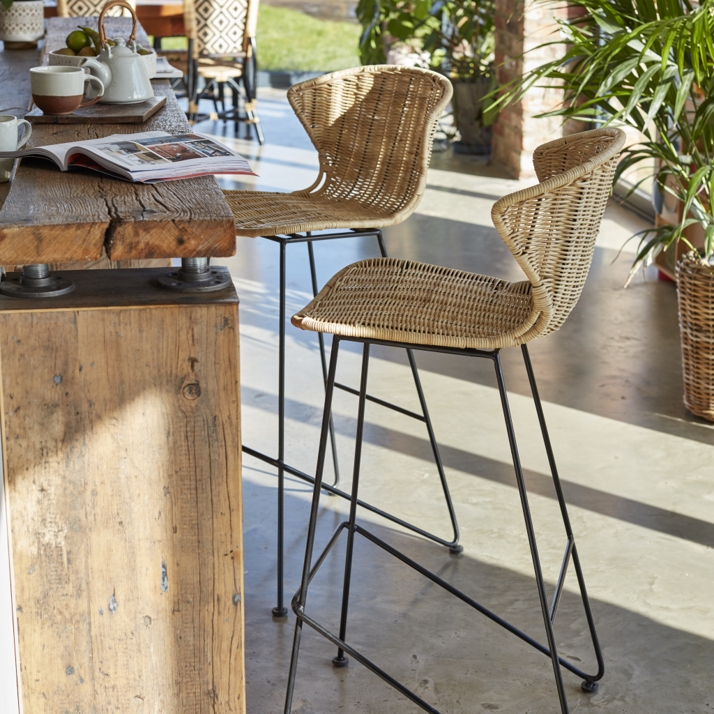 Natural Rattan and Iron Komodo Bar Stools - The Rattan Company