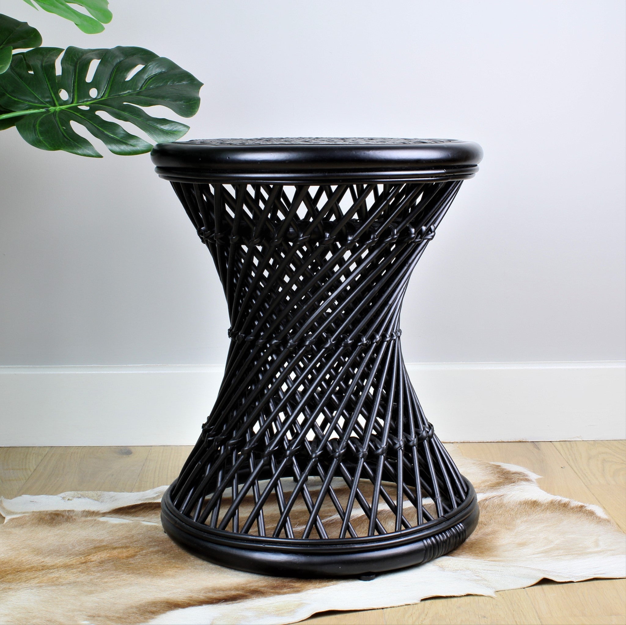 Natural Rattan Cane Koko Stool in Black - The Rattan Company