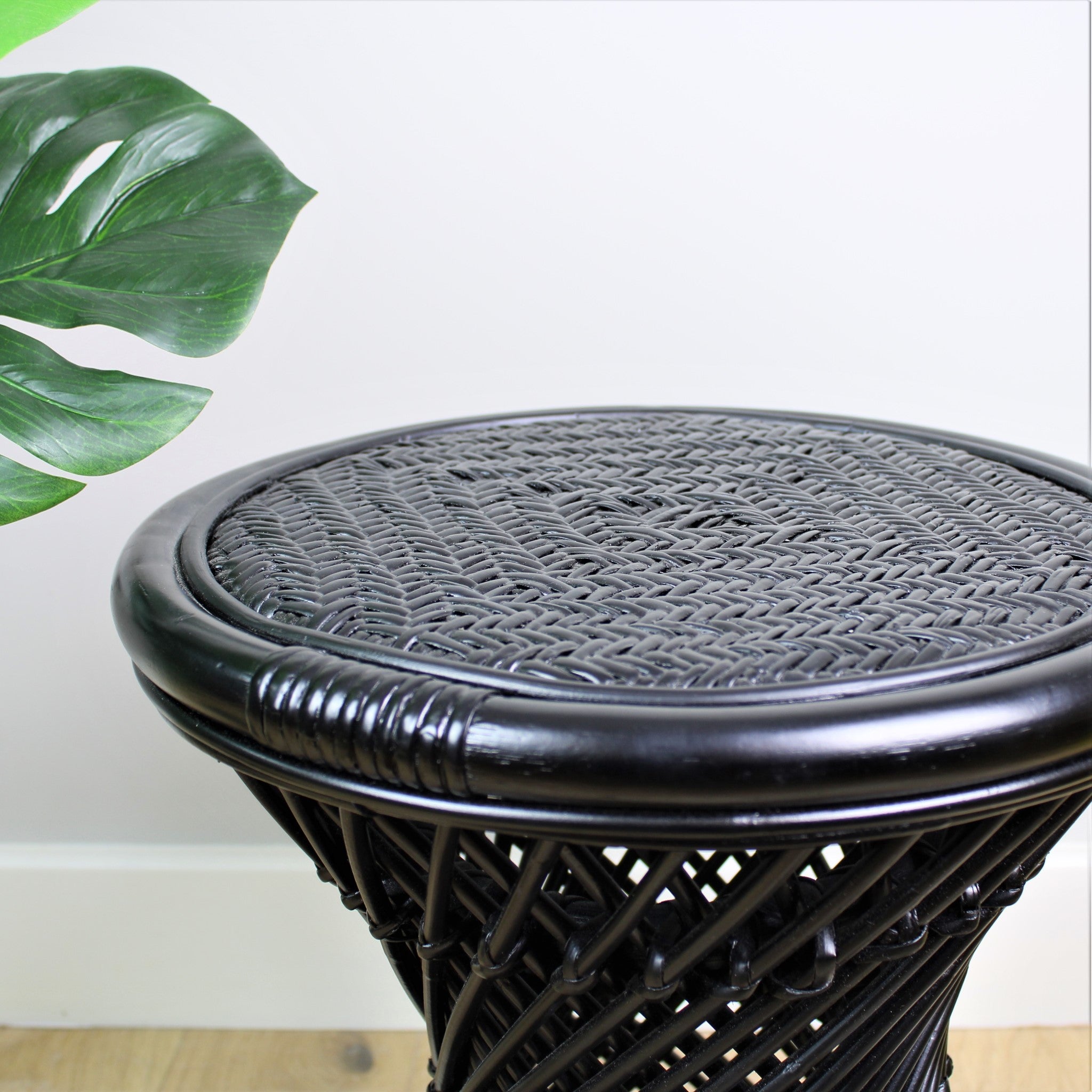 Natural Rattan Cane Koko Stool with Wicker Seat in Black Detail - The Rattan Company