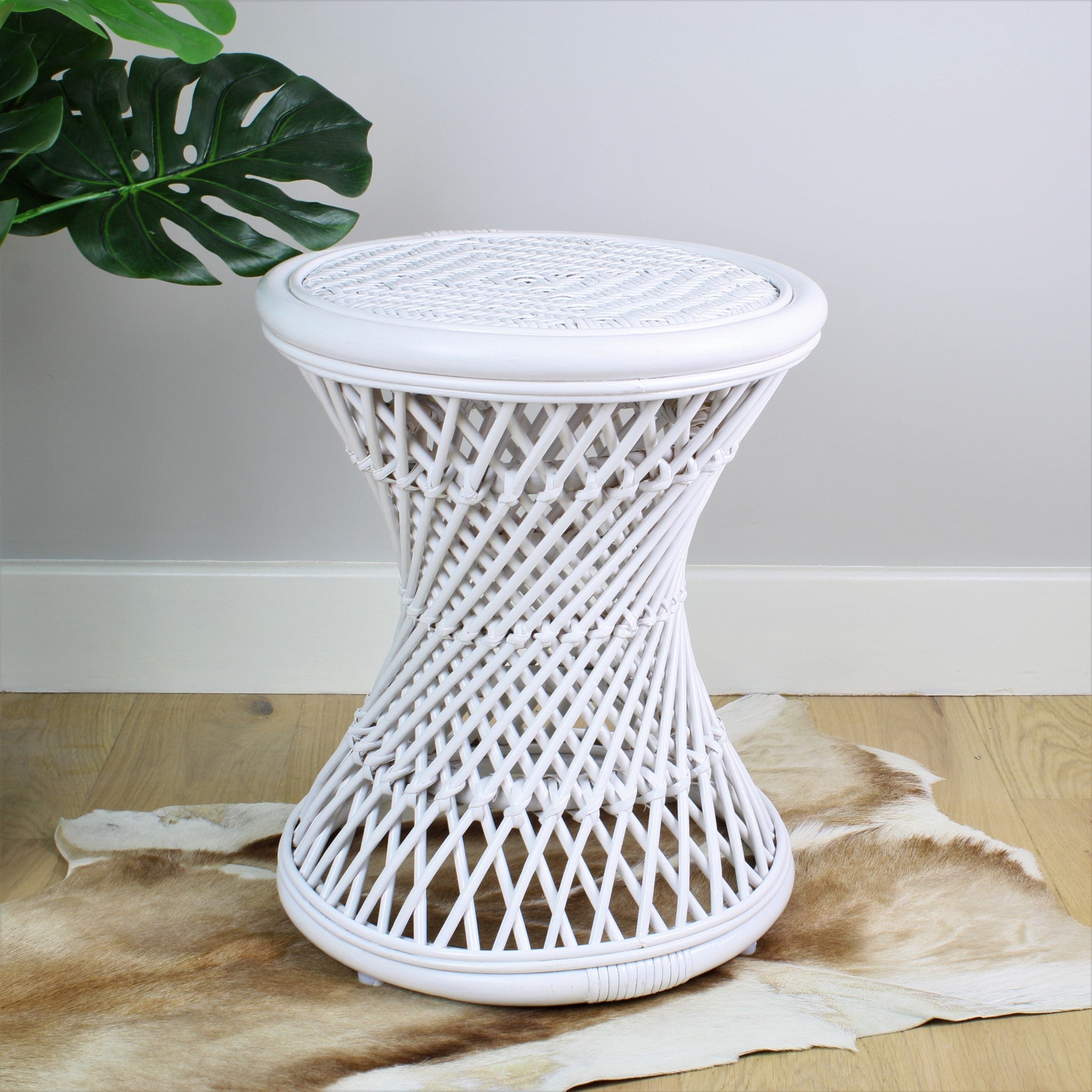 Natural Rattan Cane Koko Stool with Wicker Seat in White - The Rattan Company