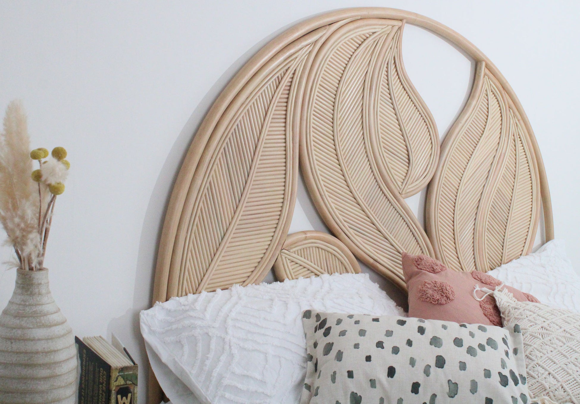 Palm Leaf Superking Natural Rattan Cane Headboard 6ft The Rattan Company