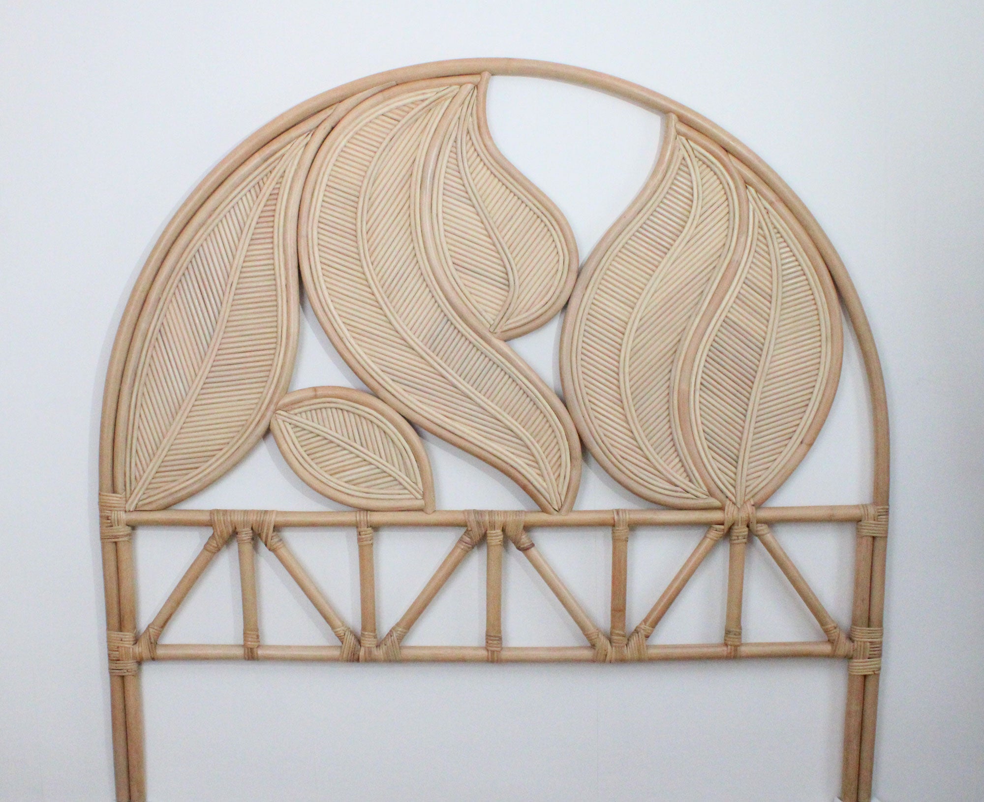 Palm Leaf natural rattan king sized headboard, bedheads by the rattan company