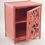 Peacock Peach Rattan Bedside Cabinet with Door Open - The Rattan Company 