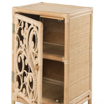 Peacock Natural Rattan Bedside Cabinet with Door Open - The Rattan Company 