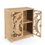 Natural Rattan Cane Peacock Cupboard Door Open - The Rattan Company